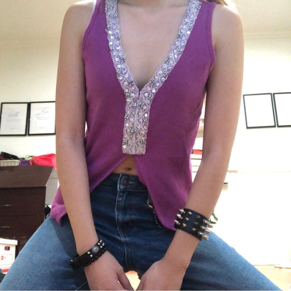 Y2K sequined magenta v-neck - Picture 4 of 5